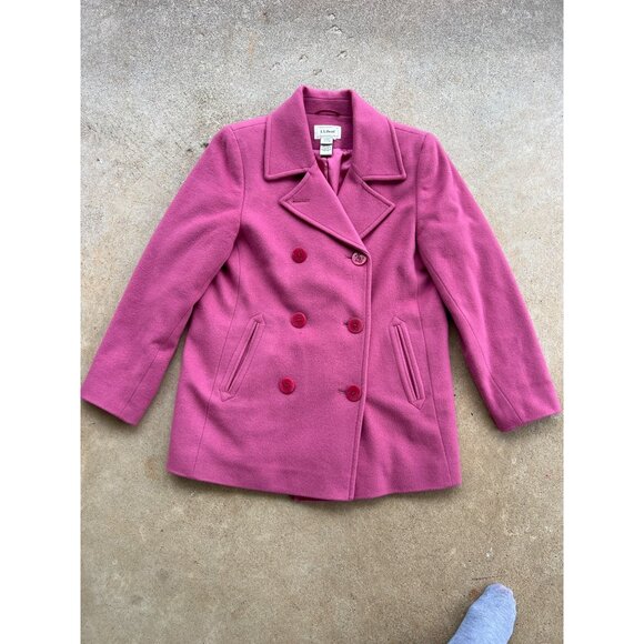 Vintage L.L.Bean Womens Pink Double-Breasted Wool Blend Peacoat Size 10 N3 - Picture 1 of 6